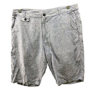 Aqua 100% Linen Shorts Mens 33 Blue White‎ Striped Flat Front 11'' Resort